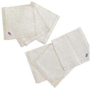 VTG Set 6 Table Napkins 100% Linen Beige  Damask Czechoslovakia New